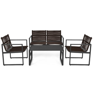 4 Pieces Patio Furniture Conversation Set with Sofa Loveseat