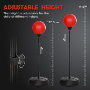 Qaba Punching Bag for Kids, Kids Punching Bag with Stand for 5-10 Year Old, Adjustable Kids Boxing Bag with Boxing Gloves, Boxing Set, Sports Toy for Boys & Girls