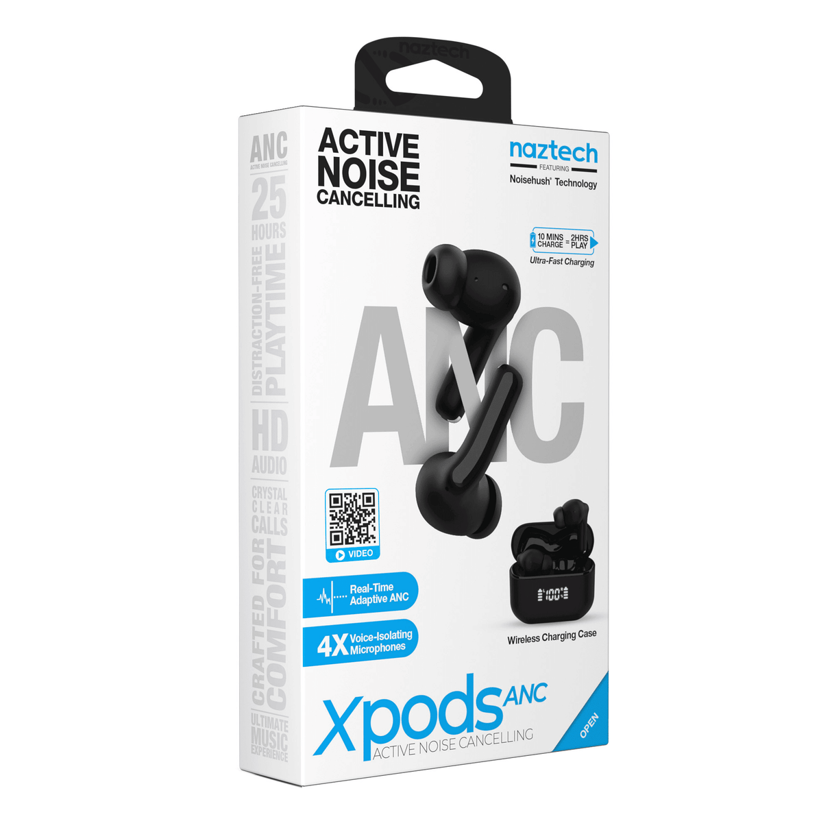 Active Noise Cancelling True Wireless Earbuds with Wireless Charging Case
