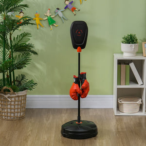 Qaba Punching Bag for Kids, Punching Bag with Stand, Boxing Gloves for 5-10 Year Old, Adjustable Kids Boxing Bag, Children Boxing Set, Sports Toy for Boys & Girls, Black