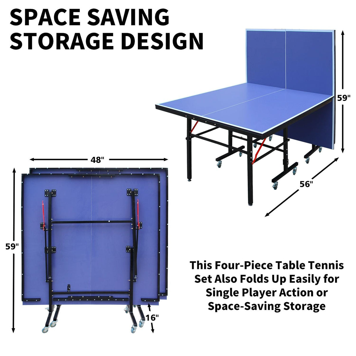 8ft  Tennis Table Foldable & Portable Ping Pong Table Set for Indoor Games with Net, 2 Table Tennis Paddles and 3 Balls