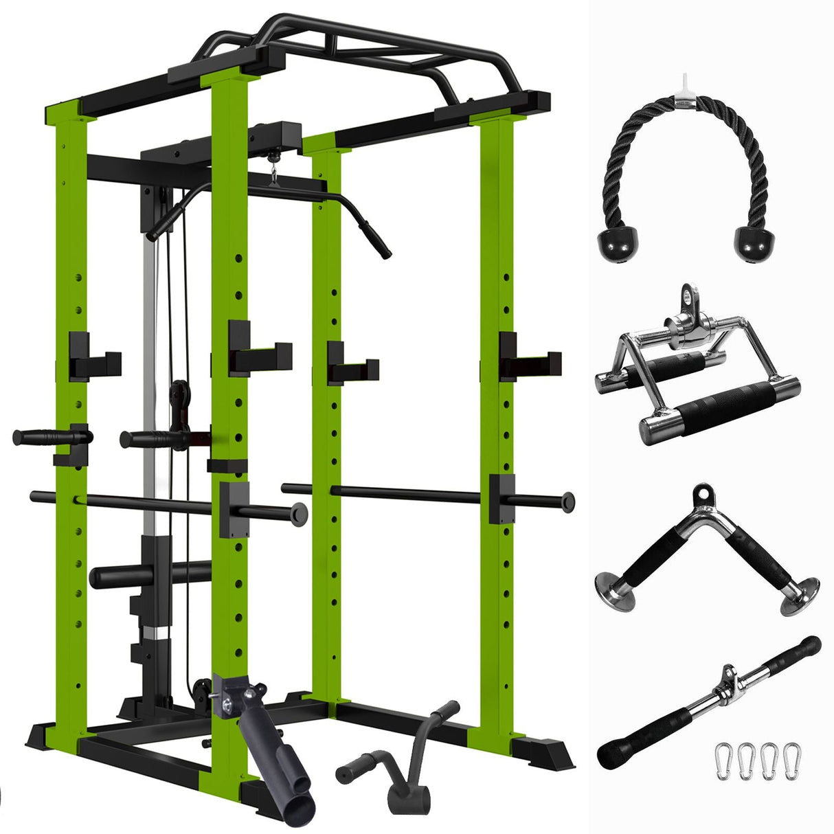 1000 lbs. capacity Green Multi-functional Power Cage, Home Adjustable Pullup Squat Rack Comprehensive Fitness Barbell Rack