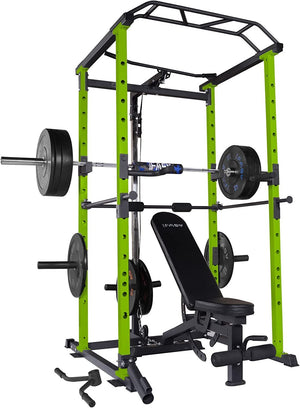 210lb Green Home Gym Set Multi-functional Power Cage, Home Adjustable Pullup power Rack 1000Lbs Capacity Comprehensive Fitness Barbell Rack