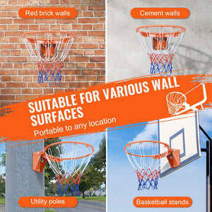 Durable Wall-Mounted Basketball Rim with Net - Indoor/Outdoor Basketball Goal