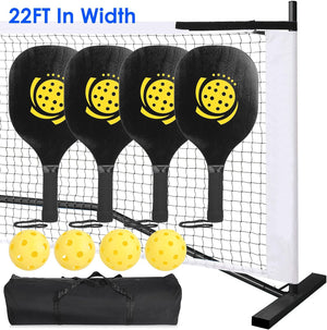 Portable Pickleball Net Set 22ft Regulation Size Net Pickle Ball Net System with 4 Pickleballs 4 Paddles Carrying Bag for Driveway Backyard