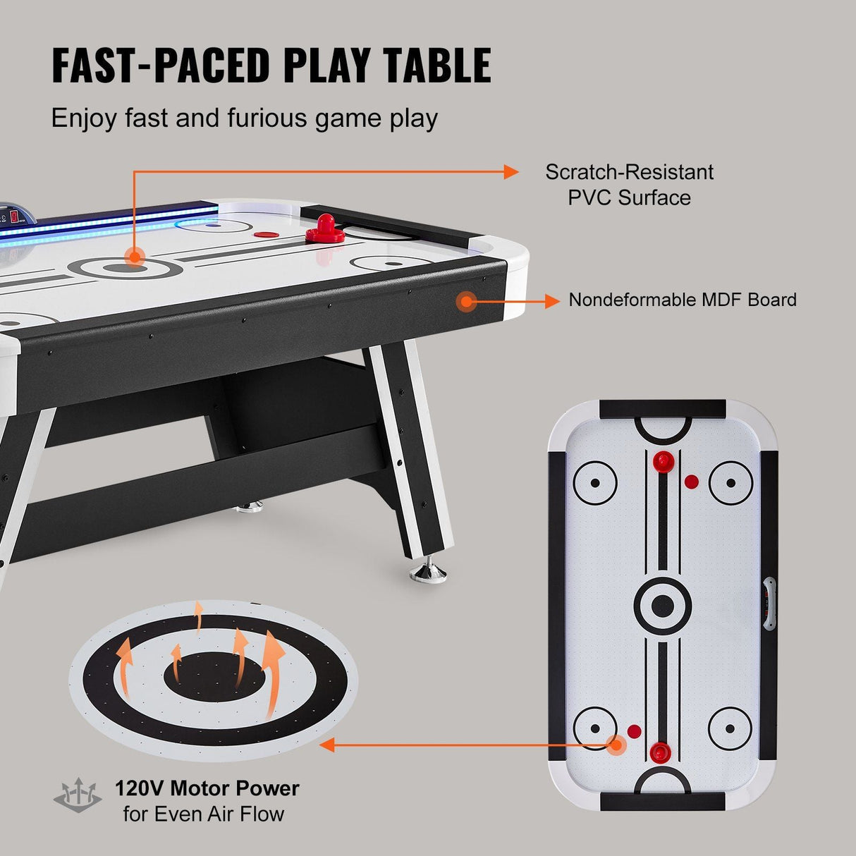 Air-Powered Hockey Table, 72" Indoor Hockey Table for Kids and Adults
