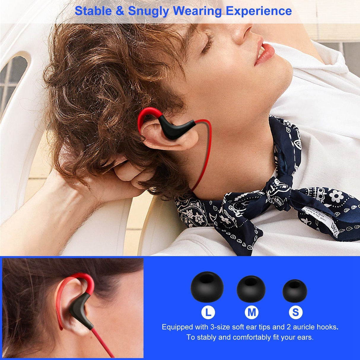 Wireless Headsets V4.1 Sport Earbuds Stereo Headphones Sweat-proof Noise Canceling Earphones Back-Headphone