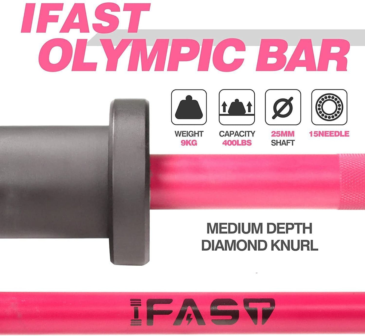 Pink Olympic Barbell Bar, 4Ft Solid Chrome Weight Bar with Bearings, 400Lbs Capacity Weightlifting Bar for Home Gym Workout Strength Training Squat, Suitable for 2-Inch Plates