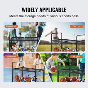 Heavy-Duty Lockable Sports Ball Storage Cart - Double Lid Organizer for Home and Gym