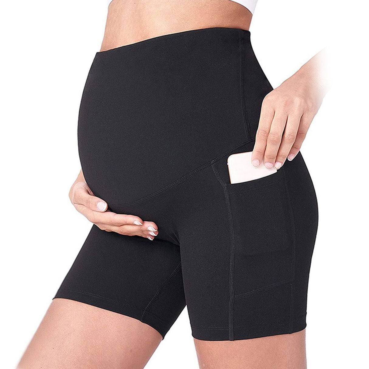 Women Maternity bike Shorts Seamless Pregnancy Short Underwear Shapewear Fitness Yoga maternity alethic Shorts High Waist Over the Belly Pants with Two Side Pockets