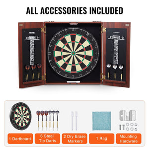 Dartboard and Cabinet Set Official Size Complete dart board Accessory Steel Tip Dart