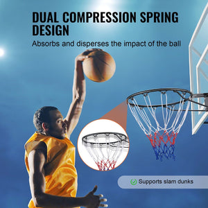 Heavy Duty Q235 Basketball Rim - Wall Mounted Indoor Outdoor Hoop with Net & Double Spring for Kids & Adults