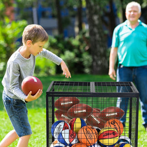 Heavy-Duty Sports Ball Storage Cart with Lockable Basketball Cage and Double Lids
