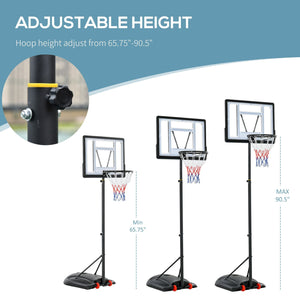 Soozier Freestanding Basketball Hoop Stand 5.5ft-7.5ft Adjustable Transparent Backboard with Wheels for Teens