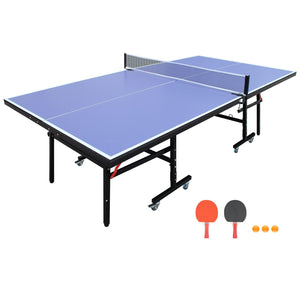 8ft  Tennis Table Foldable & Portable Ping Pong Table Set for Indoor Games with Net, 2 Table Tennis Paddles and 3 Balls