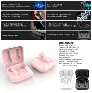 Bluetooth Earphones Y18 Wireless Earbuds Auto Pairing Touch Control LED Light Gaming Voice Calling Headphones