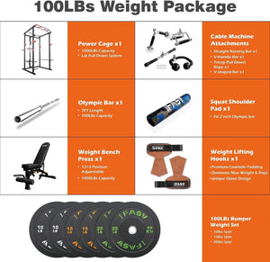 1000 lbs. capacity Multi-functional Power Cage, Home Adjustable Pullup Squat Rack Comprehensive Fitness Barbell Rack