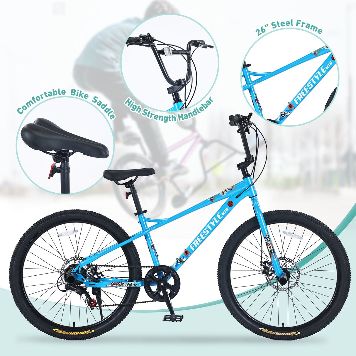 26 Inch Freestyle Kids Bicycle with Double Disc Brakes for Ages 12+ - Perfect for Boys and Girls