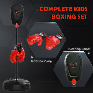 Qaba Punching Bag for Kids, Punching Bag with Stand, Boxing Gloves for 5-10 Year Old, Adjustable Kids Boxing Bag, Children Boxing Set, Sports Toy for Boys & Girls, Black