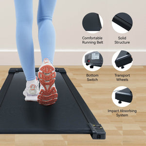 2.5HP Under Desk Treadmill, Portable Walking Pad for Home & Office, Compact Running & Walking Machine with Remote Control, LED Display, Black