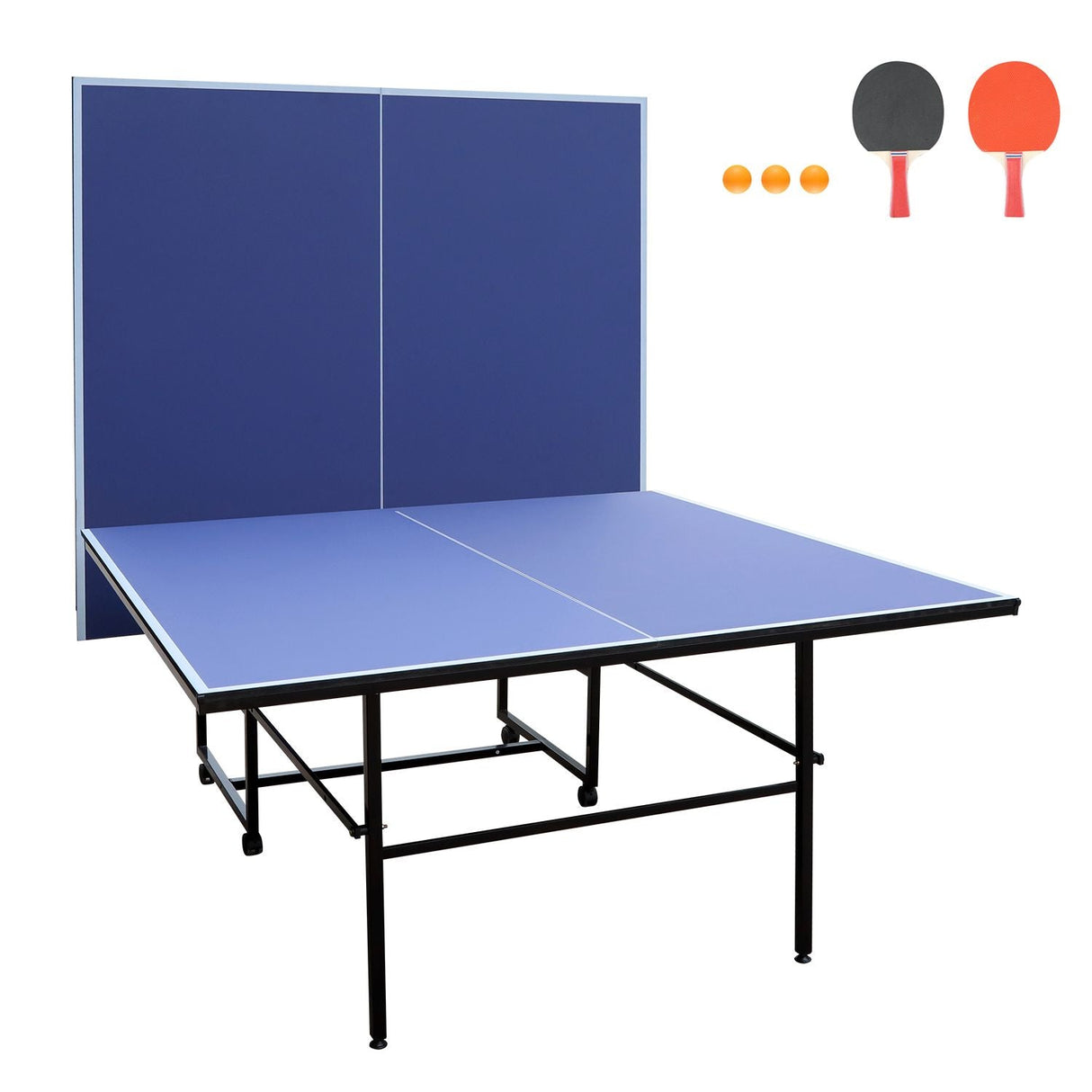 9ft Tennis Table Foldable & Portable Ping Pong Table Set for Indoor Games with Net, 2 Table Tennis Paddles and 3 Balls