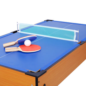 5-in-1 Multi-Game Table - Billiards, Push Hockey, Foosball, Ping Pong, and Basketball brown /blue
