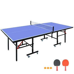 8ft  Tennis Table Foldable & Portable Ping Pong Table Set for Indoor Games with Net, 2 Table Tennis Paddles and 3 Balls
