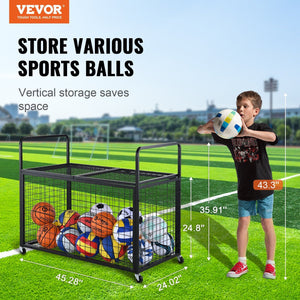 Heavy-Duty Lockable Sports Ball Storage Cart - Double Lid Organizer for Home and Gym