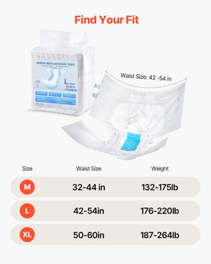 VEVOR Adult Briefs with Adhesive Tabs Incontinence Briefs for Men Women L Size