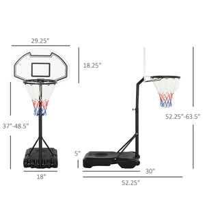 Aosom Height Adjustable Basketball Hoop, Portable Basketball Stand, 30" Backboard, Indoor Outdoor Goals Set for Kids Youth Adults