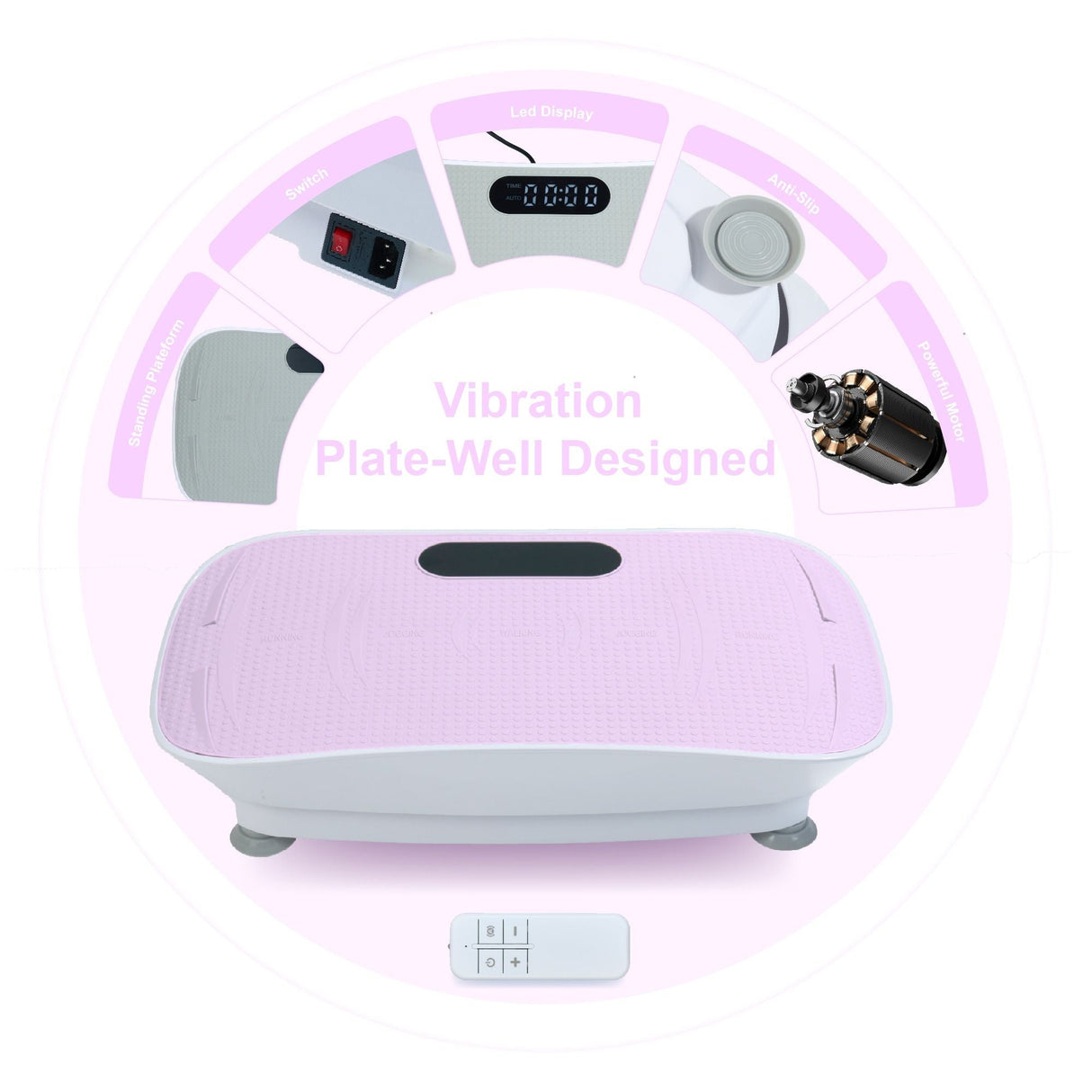 Silent Vibration Plate Crazy Fitness Massage 10-Frequency Weight Loss & Fat Burner Body Shaking Machine For Unisex Pink