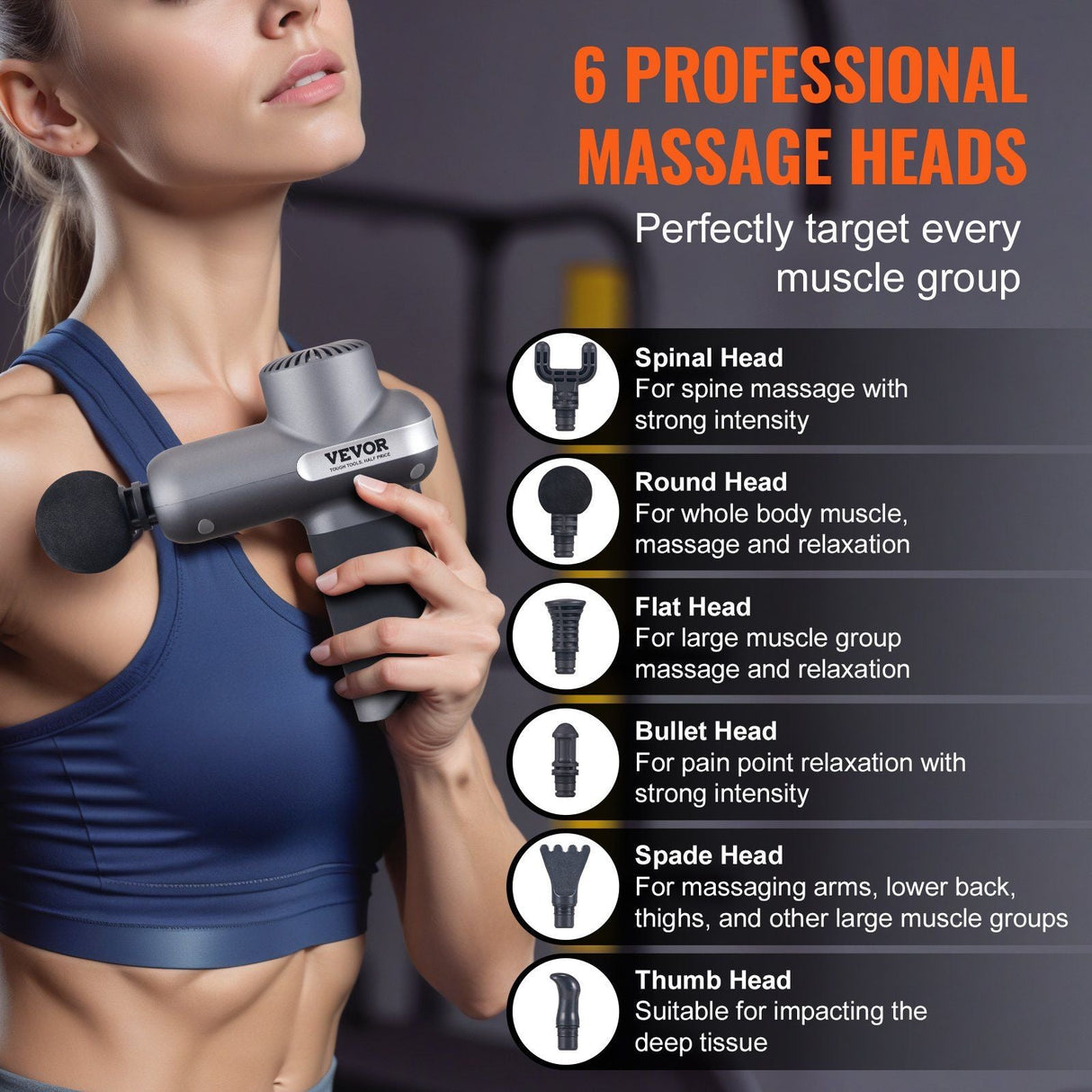 Massage Gun Deep Tissue, Percussion Muscle Massager for Athletes - with 5 Speed Levels & 6 Massage Heads, 7.4V 2500mAh Batteries, Handheld Electric Massage Gun for Pain Relief, Muscle Relaxation