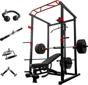 1000Lbs Capacity Multi-functional Power Cage, Home Adjustable Pullup Squat Rack Comprehensive Fitness Barbell Rack