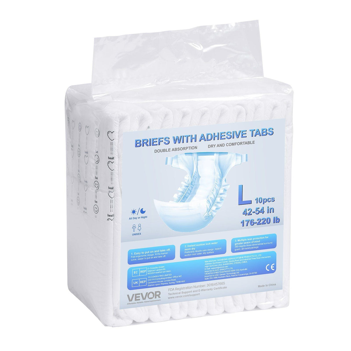 VEVOR Adult Briefs with Adhesive Tabs Incontinence Briefs for Men Women L Size