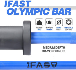 Blue Olympic Barbell Bar, 4Ft Solid Chrome Weight Bar with Bearings, 400Lbs Capacity Weightlifting Bar for Home Gym Workout Strength Training Squat, Suitable for 2-Inch Plates