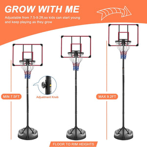 Adjustable Portable Basketball Hoop with 32" Backboard for Indoor & Outdoor Play 7.5ft - 9.2ft