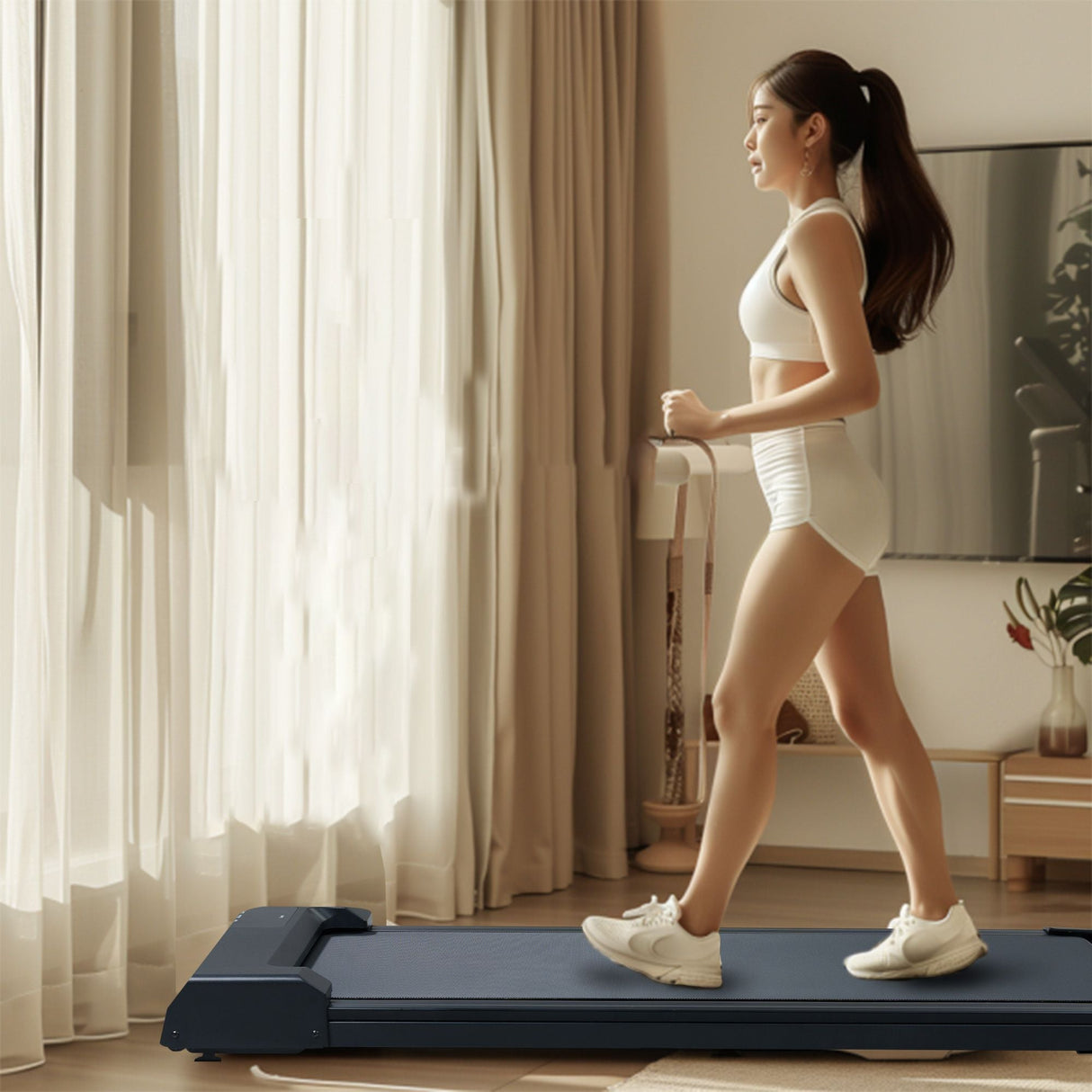 2.5HP Under Desk Treadmill, Portable Walking Pad for Home & Office, Compact Running & Walking Machine with Remote Control, LED Display, Black