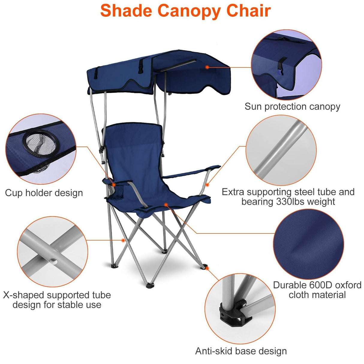 Portable Camping Chair with Adjustable Canopy - Lightweight Folding Design for Sunshade