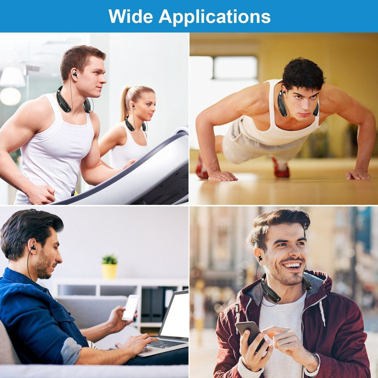 Foldable Wireless Headsets Wireless 4.1 Sport Neckband Stereo Headphones Sweatproof Earphones Earbuds