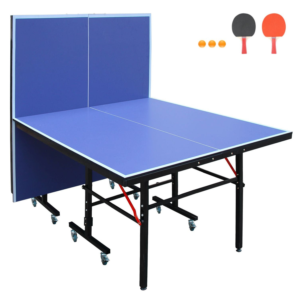 8ft  Tennis Table Foldable & Portable Ping Pong Table Set for Indoor Games with Net, 2 Table Tennis Paddles and 3 Balls