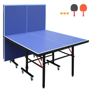 8ft  Tennis Table Foldable & Portable Ping Pong Table Set for Indoor Games with Net, 2 Table Tennis Paddles and 3 Balls