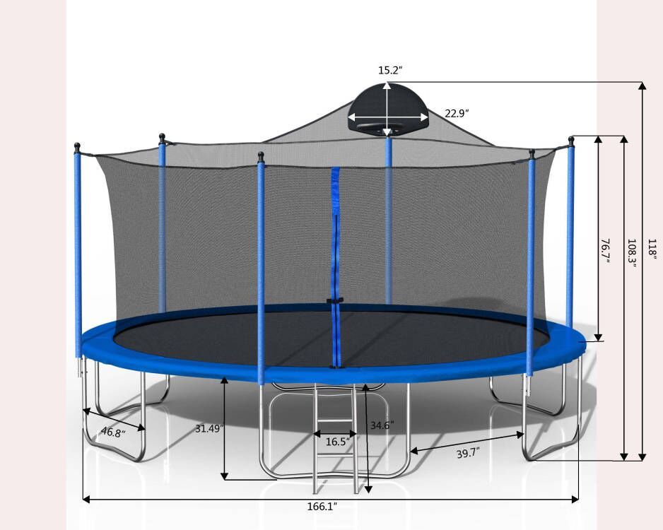 14FT Family Trampoline with Basketball Hoop and Safety Net for All Ages