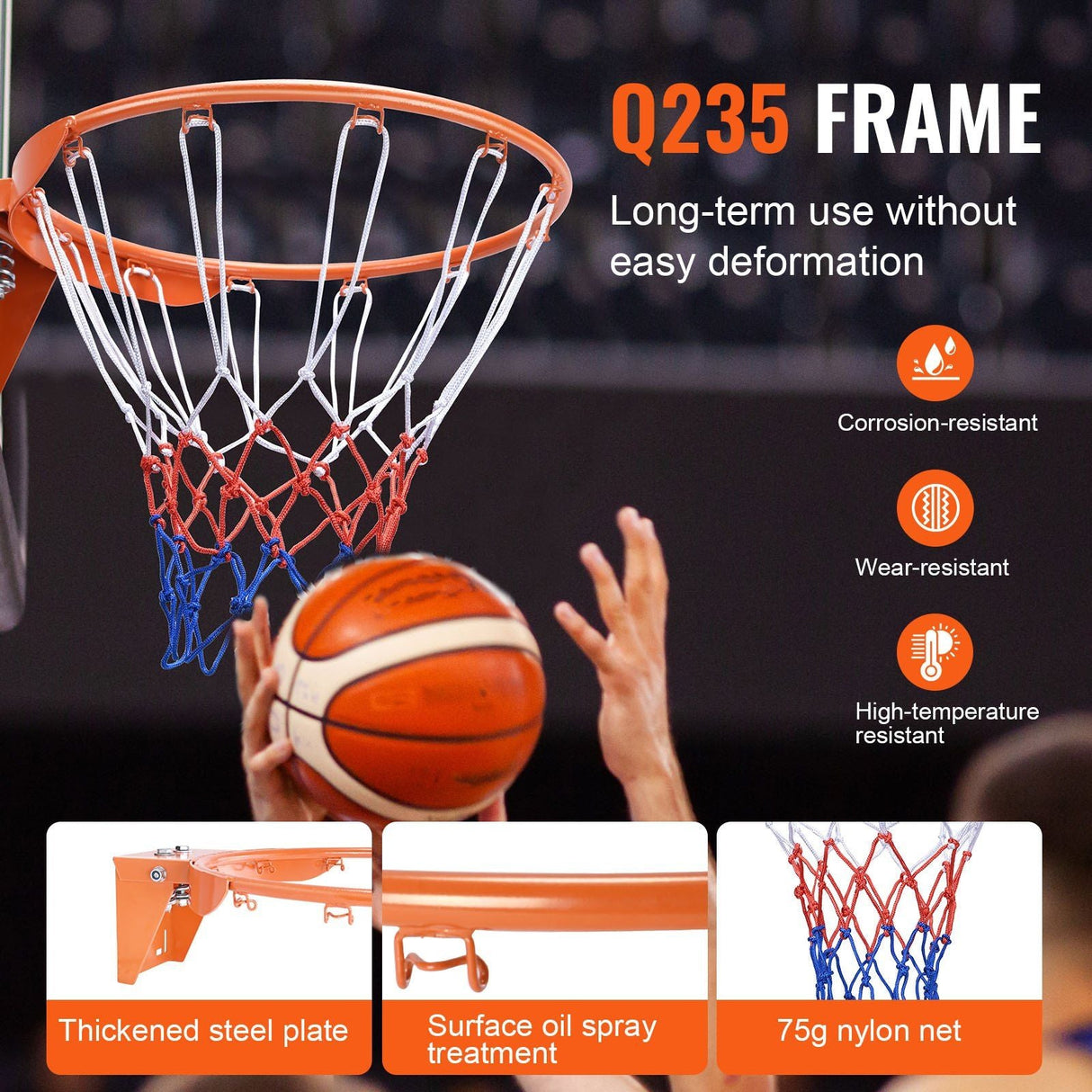 Durable Wall-Mounted Basketball Rim with Net - Indoor/Outdoor Basketball Goal