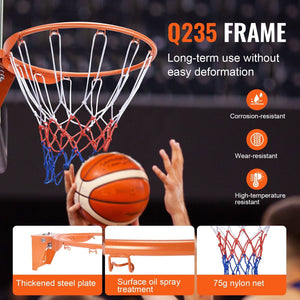 Durable Wall-Mounted Basketball Rim with Net - Indoor/Outdoor Basketball Goal