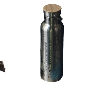 Cormorant Lake Manitoba Map Design Water Bottle with Eco-Friendly Bamboo Lid