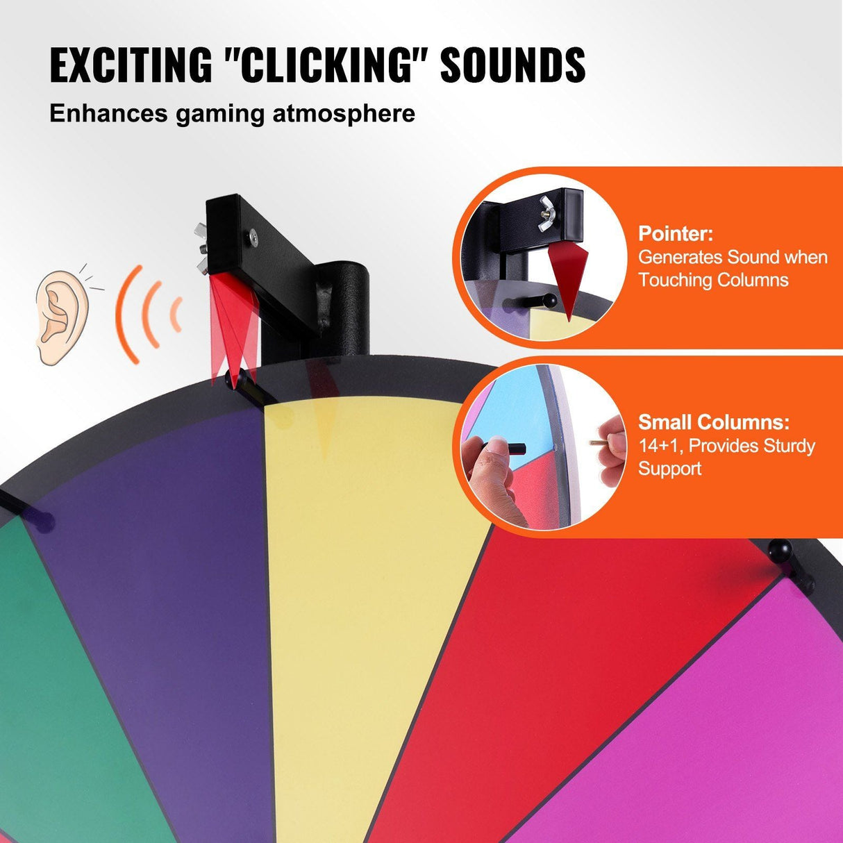 24-inch Prize Wheel, 14 Slots Spinning Wheel, Roulette Wheel with a Dry Erase and 2 Markers, Tabletop or Floor Standing