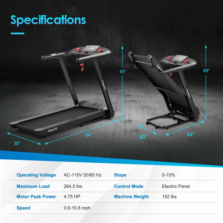 4.75HP Folding peloton Treadmill with Preset Programs Touch Screen Control