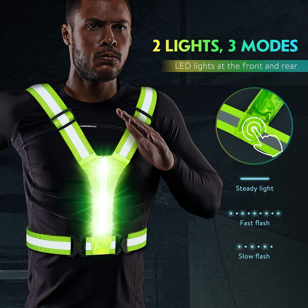 Led Light Running Vest Reflective, hi vis vest For Walking At Night, High Visibility Gear Rechargeable Adjustable for Runners Walkers Men and Women