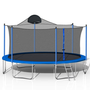 14FT Family Trampoline with Basketball Hoop and Safety Net for All Ages