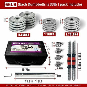 Adjustable Dumbbell Set Home Gym Cast Iron Barbell Sets with Carry Box 66lbs Office Bedroom Workout Dumbbells for Men and Women